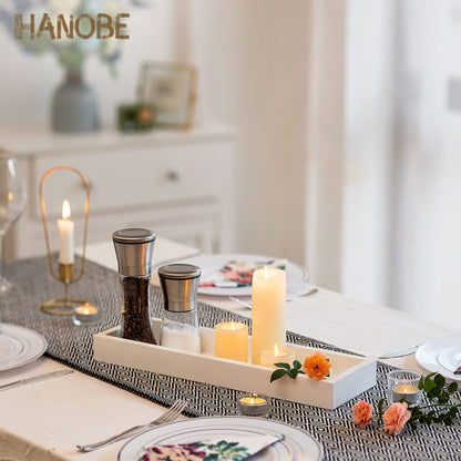 Hanobe Rectangular Long Narrow Tray: White Decorative Rectangular Candle Holder Centerpiece Tray Decor Serving Tray No Handle for Dining Table Coffee Bar Living Room Home Decor