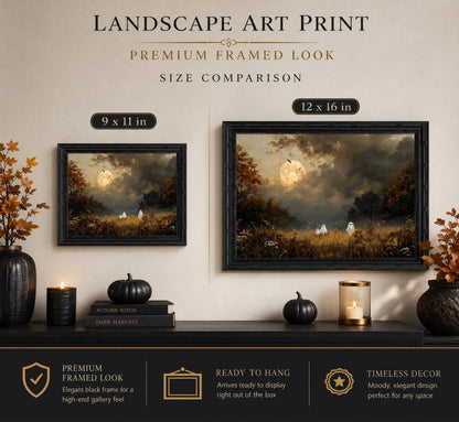 KYSNGMT Vintage Halloween Ghost Wall Art Moody Autumn Landscape Painting