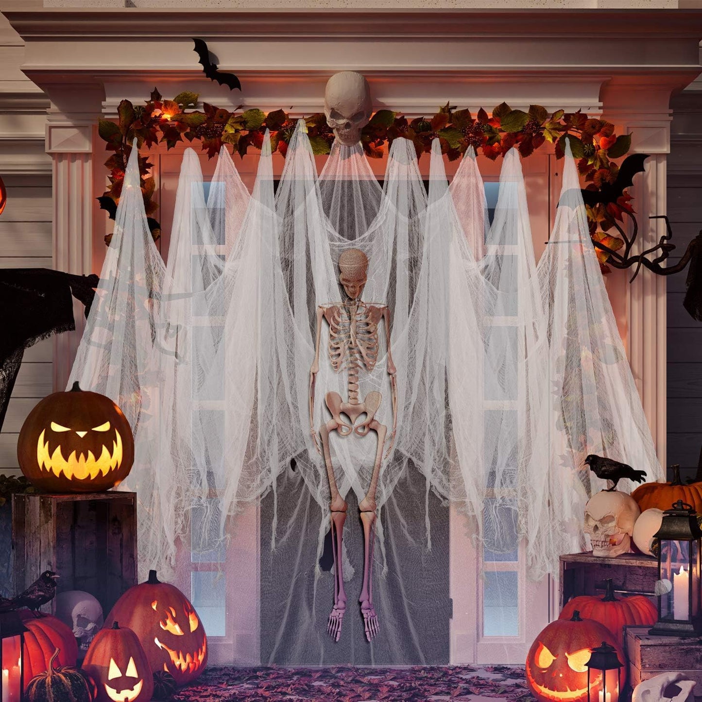 Waline Halloween Spooky Scary Cloth 41.6 x 7.2 Ft - White Gauze Fabric Decorations for Haunted House, Indoor/Outdoor Doorways & Entryways - Creepy Fabric Party Supplies