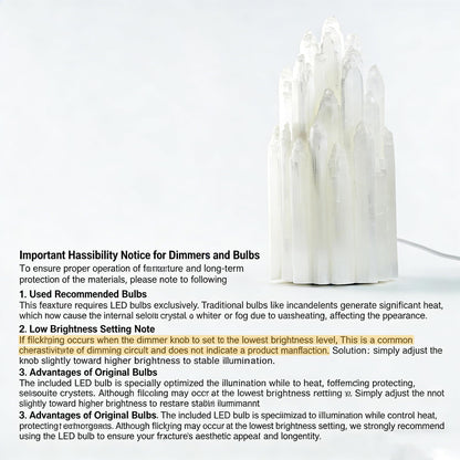 Handcrafted Selenite Lamp Carved Tower, White