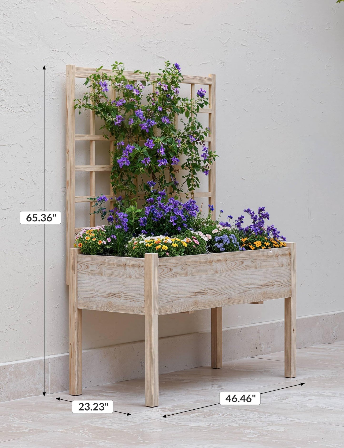 Elevated Garden Planter with Trellis - Tall Raised Bed with Legs for Climbing Vines, Vegetables & Flowers - Perfect for Patio, Balcony or Backyard, 46"x23"x65"