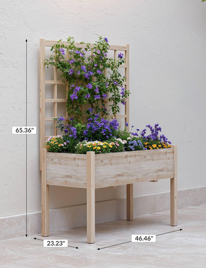 Elevated Garden Planter with Trellis - Tall Raised Bed with Legs for Climbing Vines, Vegetables & Flowers - Perfect for Patio, Balcony or Backyard, 46"x23"x65"