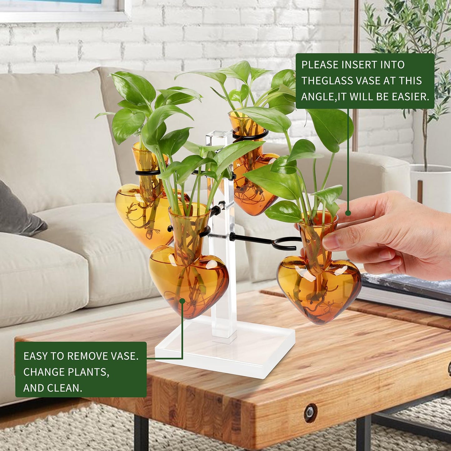 YYHglass Clear Plants Propagation Stations Terrarium Kit Birthday Gift for Women for Indoor Home Office Decor Acrylic Plant Accessories - 4 Love Hear Vase