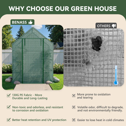 Greenhouse for Outdoors, Small Greenhouse, Walk-in Greenhouses with 3 Tiers 4 Shelves, PE Cover, Heavy Duty Plant Greenhouses for Garden and Backyard