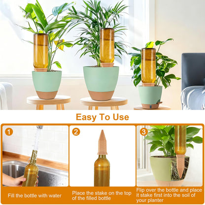 Plant Watering Spikes 12 Pack,Terracotta Plant Watering Spikes Wine Bottle Automatic Plant Waterer for Watering Indoor and Outdoor Plants While on Vacation - Plant Perfect Self-Watering Device