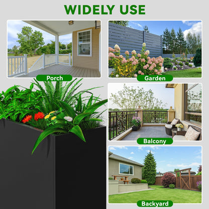 NUWJBYE Tall Metal Planter Box, 36" L x 12" W x 26" H Large Outdoor Planters with Drainage & Adjustable Shelf, Heavy Duty Steel Rectangular Planter for Patio, Balcony, Indoor(Black)