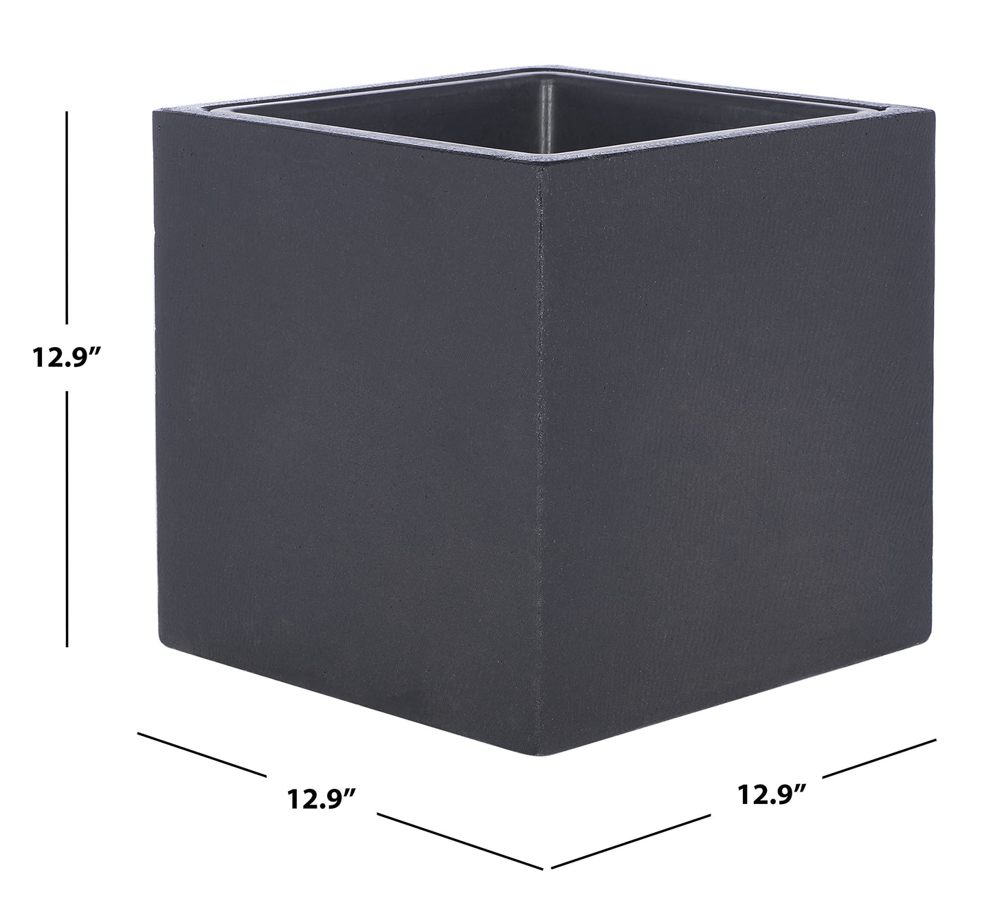 SAFAVIEH Outdoor - Larlen Black Concrete Ficonstone Planter Pot, Frost Resistant Modern Cube Planter for Patio, Deck, Garden, No Drainage, 12.9" W x 12.9" D x 12.9" H (PAT1520A)