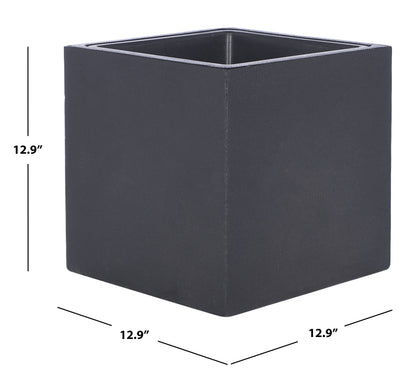 SAFAVIEH Outdoor - Larlen Black Concrete Ficonstone Planter Pot, Frost Resistant Modern Cube Planter for Patio, Deck, Garden, No Drainage, 12.9" W x 12.9" D x 12.9" H (PAT1520A)