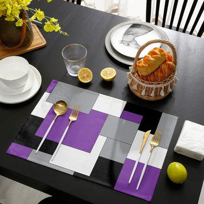 Placemats for Dining Table Set of 4, Abstract Art Patchwork Purple Black and Grey Kitchen Place Mats, Non-Slip Washable Table Mats, 13x19 in