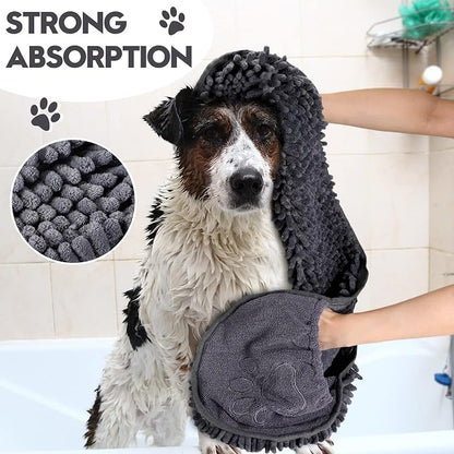 Newwiee 4 Pcs Large Dog Towels for Drying Dogs with Hand Pocket Microfiber Shammy Towel 32 x 14 in Dog Bath Towel Absorbent, Quick Drying, Machine Washable for Pet Puppy Clean Shower Supplies(Grey)