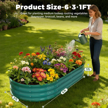 2 Pack 6x3x1ft Raised Garden Bed, 12" Tall Galvanized Metal Raised Beds for Gardening, Rust Resistant Elevated Garden Bed, Planters Box Kit for Outdoor Plants Vegetables Flowers Herbs Tomatoes, Green
