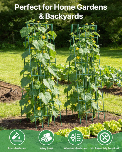 Suteck A-Frame Cucumber Trellis 59.4" 2 Pack - Metal Garden Trellis for Cucumbers, Peas, Beans & Climbing Plants, Foldable Outdoor & Indoor Vegetable Support for Raised Beds, Patios & Backyard