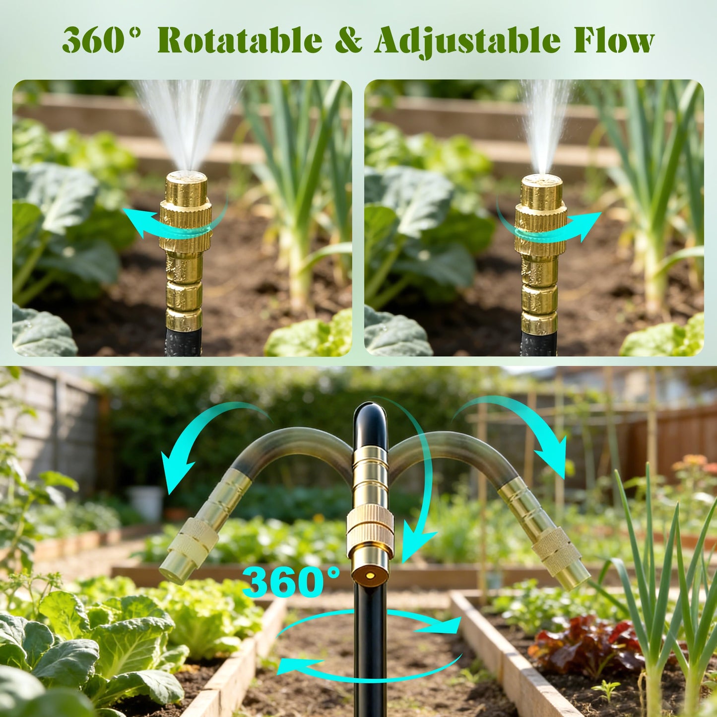 Drip Irrigation System for Garden, Automatic Watering System with Adjustable 360° Copper Spray Nozzles, DIY Drip Irrigation Kit for Yard, Lawn, Greenhouse, Raised Beds & Potted Plants (50FT)