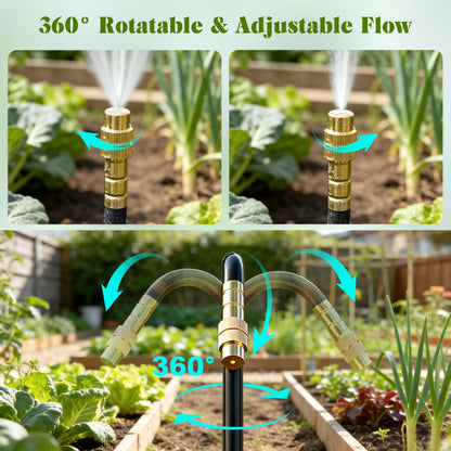Drip Irrigation System for Garden, Automatic Watering System with Adjustable 360° Copper Spray Nozzles, DIY Drip Irrigation Kit for Yard, Lawn, Greenhouse, Raised Beds & Potted Plants (40FT)