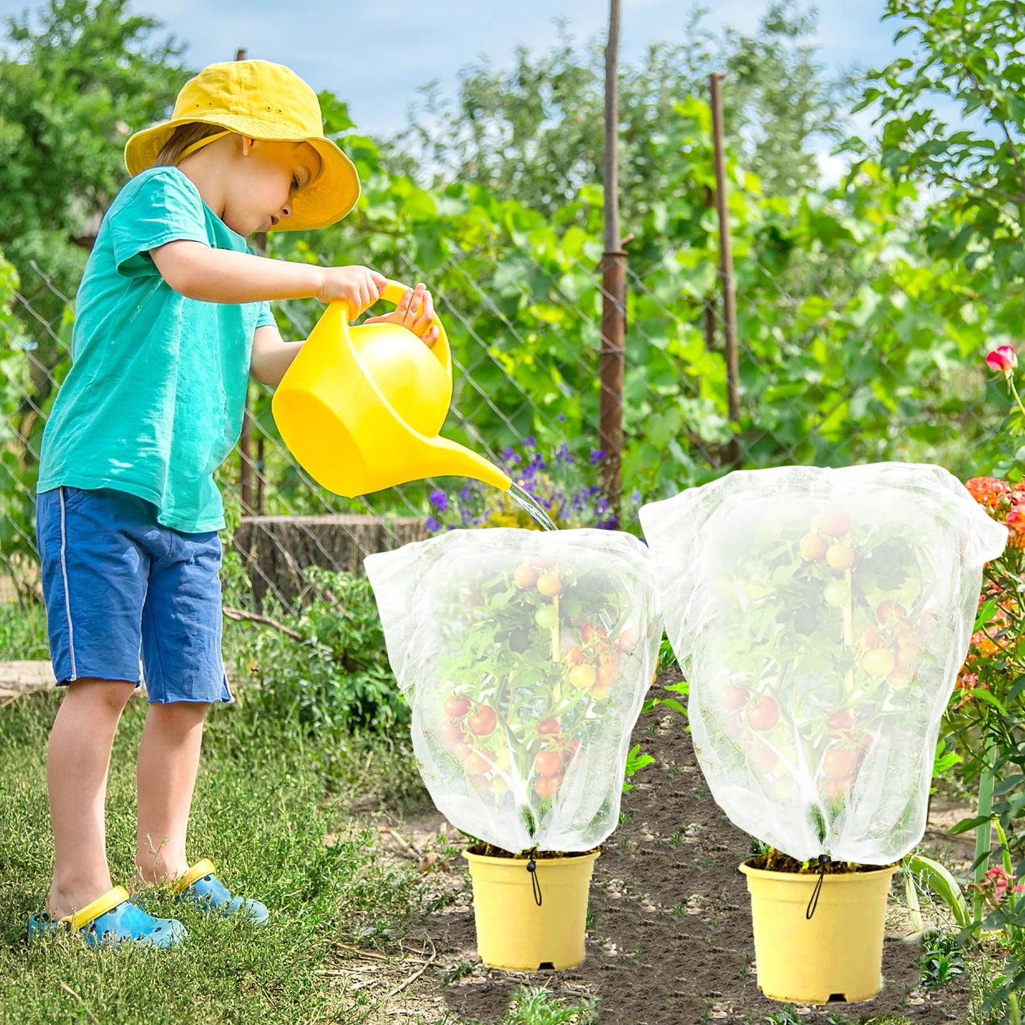 YUYIUS Fruit Tree Netting, Plant Mesh Netting for Garden Protection, Blueberry Bush Insect Netting Cover as Garden Pest Barrier from Cicadas, Bug, Bird (2.6x3.3 FT, 4Pcs, with Drawstring Design)