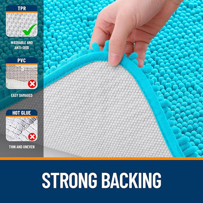 OLANLY Large Bathroom Rugs 70x46, Extra Soft Absorbent Chenille Bath Rugs, Rubber Backing Quick Dry, Machine Washable Bath Mats for Bathroom Floor, Tub and Shower, Home Decor Accessories, Aqua Sky