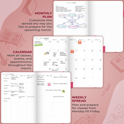 Clever Fox Teacher Planner – School Year Planner with Calendars & Lesson Plans – Teacher Plan Book for Classroom & Homeschool Organization - Undated, 7x10″, Hardcover (Fuchsia)
