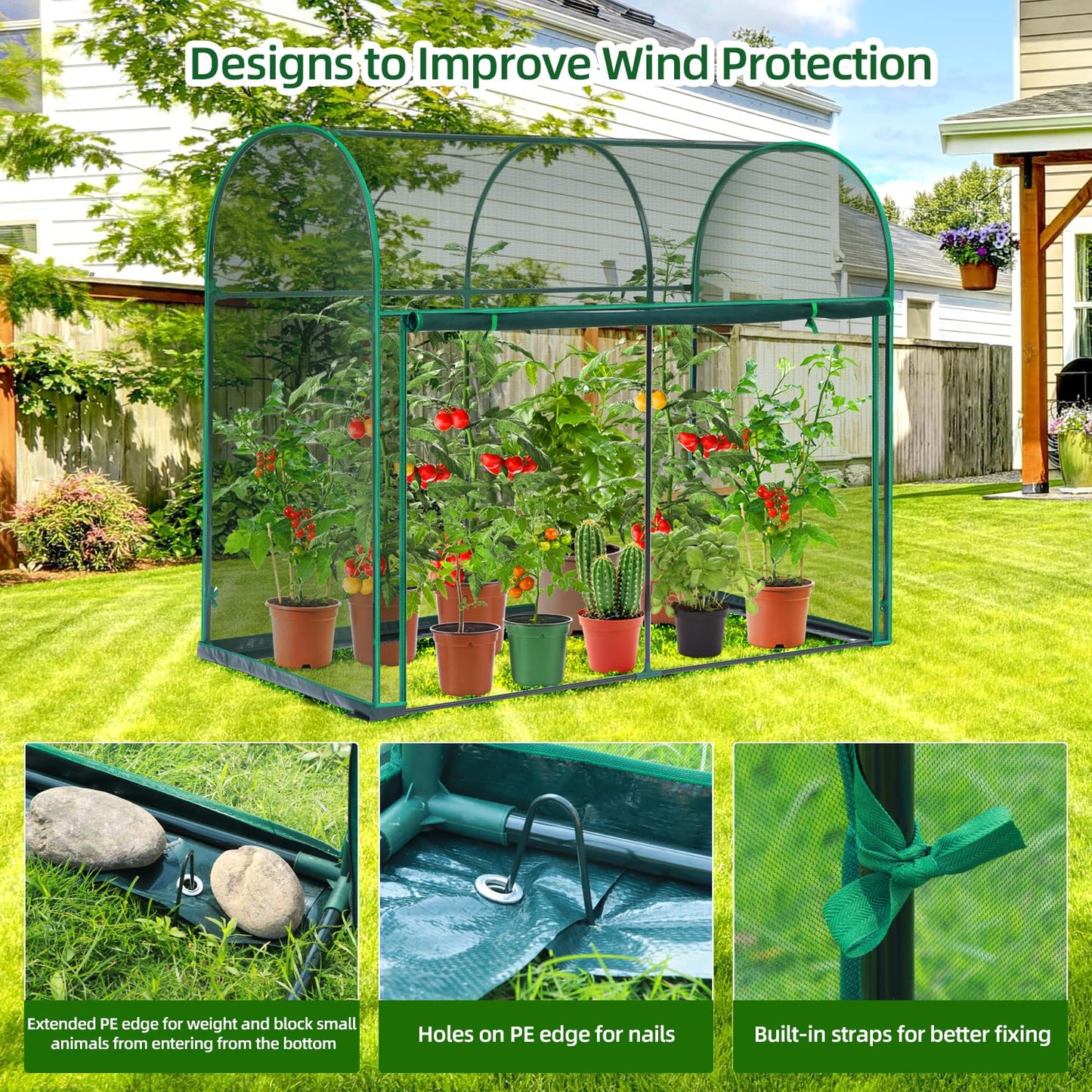 Ohuhu Crop Cages for Garden Plant: 6x3x5 Ft Tent Cage, Plant Netting Cover with Zipper, Garden Bed Cover, Plant Cover from Animal Wind-Resistant Garden Cage for Fruit Vegetable Flower