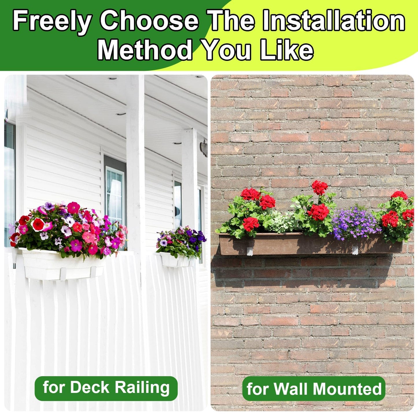 Leinuosen 4 Pcs Adjustable Window Boxes Brackets Planter Box Bracket Heavy Duty Deck Railing Hanging Flower Stand for Windowsill Garden Fence Balcony (White)