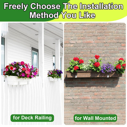 Leinuosen 4 Pcs Adjustable Window Boxes Brackets Planter Box Bracket Heavy Duty Deck Railing Hanging Flower Stand for Windowsill Garden Fence Balcony (White)
