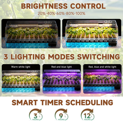 Eyriolya Seed Starter Tray Self Watering, Seed Starter Kit with Grow Light, Full Spectrum Grow Light for Seedling with Timer, Indoor Plant Grow Tray for Beginners & Seasoned Gardeners (144 Cells)