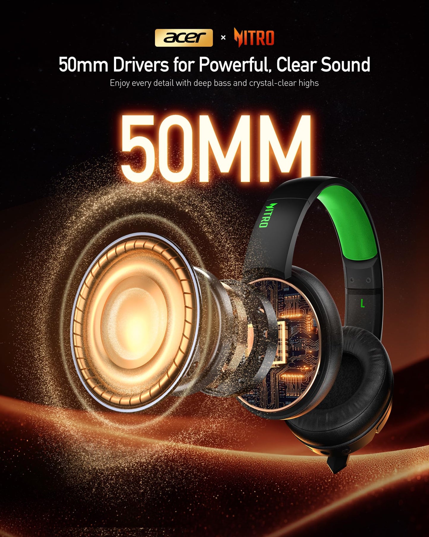 acer Wireless Gaming Headset, PS5 Headset with 2.4GHz for Ps5, Ps4, PC, Switch, Bluetooth 5.3 + 100Hrs Gaming Headphones with Noise Canceling Mic for Laptop, Mobile, Mac, 50mm Drivers (Green)