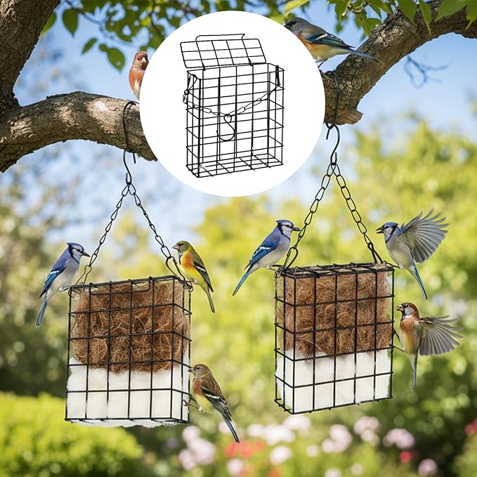 2Pcs Hummingbird Nesting Material Cage Holder with Natural Mixing Cotton Materia，Refillable Hummingbird Nesting Material Cage Holder for Bird Lover Hummingbird House Material