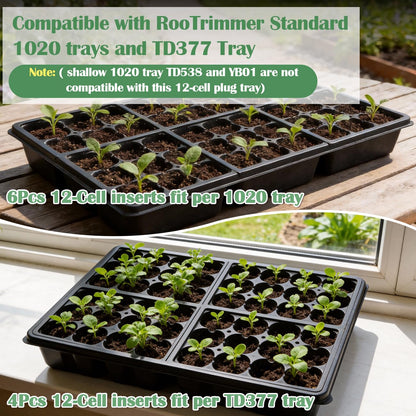 RooTrimmer 10 Pack 1020 Trays and 60 Pack Reusable 12-Cell Seed Starter Tray for Seedlings, Plant Germination