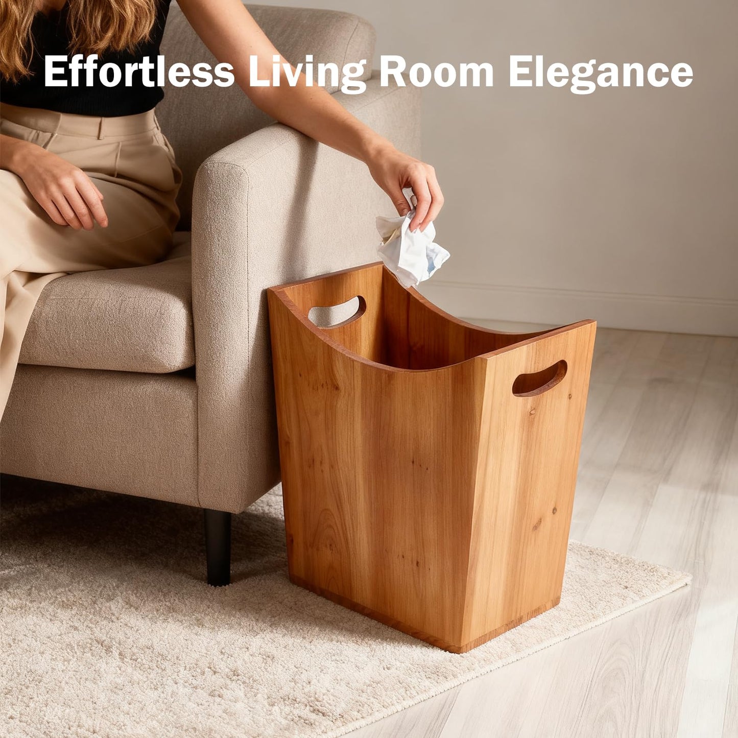 Tenavo 3 Gallons Wooden Bin Wastebasket, Small Trash Can, Decorative Bathroom Trash Can, Waste Basket for Bedroom, Office Garbage Can, Wood Bathroom Accessories