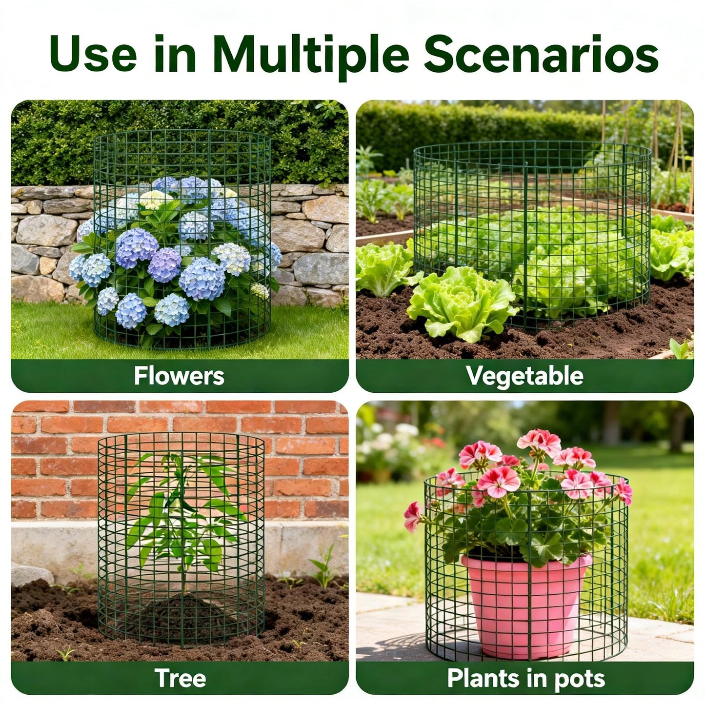 3 Pack Plant Protectors from Animals, 17×14 Inch Chicken Wire Mesh Cloche Cages, Sturdy Garden Animal Barrier for Vegetables & Flowers, Includes Stakes, Zip Ties, Pliers & Gloves