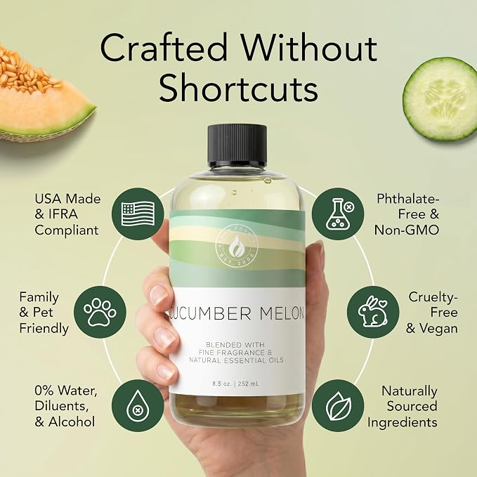 Aroma Country Cucumber Melon Diffuser Oil - Luxury Hotel Cucumber Melon Fragrance Oil for Diffuser Refill, Fresh Fruit Home Aroma Diffusers - Premium Aromatherapy Oils & Home Scent (4 Fl Oz)