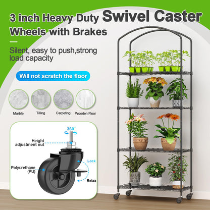 Abimars 4-Tier Greenhouse with Wheels, Height-Adjustable Shelves Metal Plant Shelf with PVC Cover for Seed Starting Trays, Seedling Pots, Plant Pots, 13x29x73inch