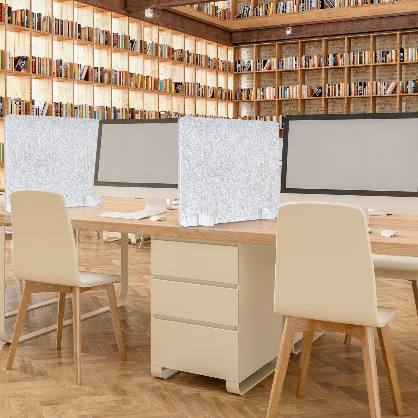AMUSIGHT 4 Pack Acoustic Desk Dividers - 24" x 20" Freestanding Privacy Panels Set with Noise - Reducing Design Cubicle Sound Proof, Ideal for Office, Classroom, and Home (Silver Gray)