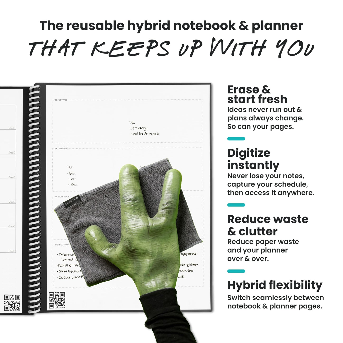 Rocketbook Fusion Hybrid Reusable Planner and Notebook in One, Additional Blank Pages, Goal and Project Tracker, Undated Planner, Letter Size 8.5x11, Blue (Pack of 1)
