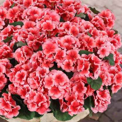 Hananona 6 Pcs Artificial Geranium Flowers for Outdoors Geraniums Silk Flowers Outdoor UV Resistant Garden Plants Faux Flowers for Home Kitchen Table Centerpieces Decor (6, Peach)