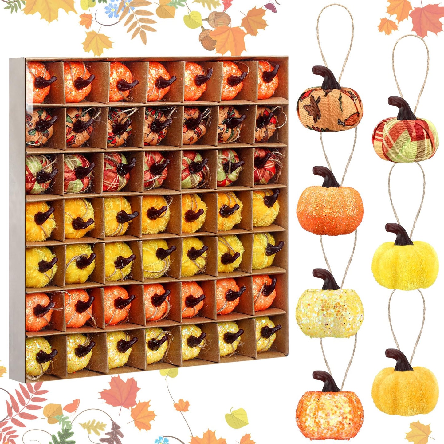 Leinuosen 49 Pcs Thanksgiving Fall Tree Ornaments Thanksgiving Pumpkin Hanging Ornaments Autumn Fabric Pumpkin for Farmhouse Harvest Christmas Party(Classic)