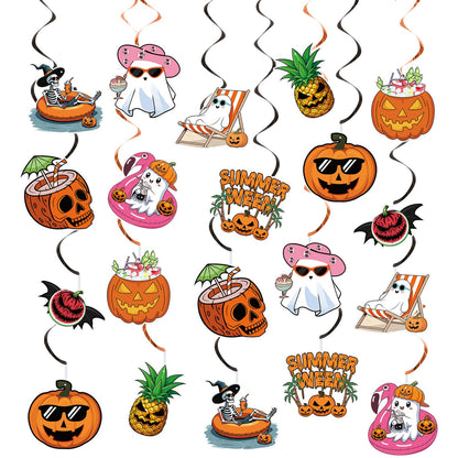 20PCS Summerween Decorations Summer Halloween Hanging Swirls Summerween Party Decorations with Hallowee Pattern Card Swirls Hallowee In Summerday, Summer Halloween Party Decoration