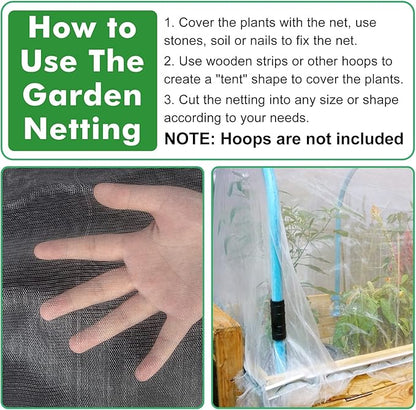 Unves 8x10ft Garden Netting, White Mosquito Net Insect Mesh Bird Netting Barrier Screen, Plant Net Row Cover for Vegetables, Garden Bed Cover Protect Fruit Tree Flowers Crops Grow