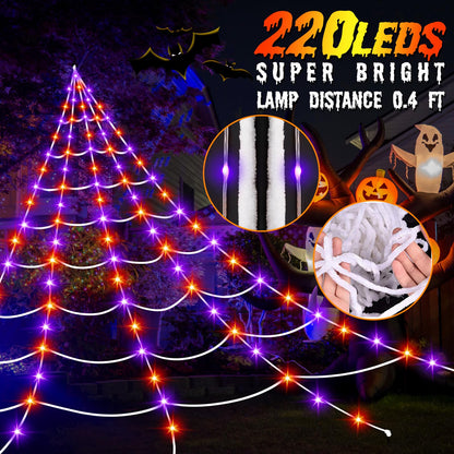 Halloween Decorations Outdoor, 250 LED Halloween Giant Spider Web Lights, 200" Lighted Spiderweb Light up with 8 Modes for Yard Haunted House Decor, Remote Control Without Spider Purple Orange