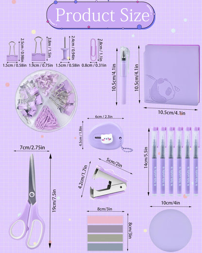 23pc Purple Desk Accessories and Organizers with Mesh Organizer Stapler Tape Dispenser Calculator and a Lot of Office Purple Office Supplies Beautifully Presented in a Gift Box