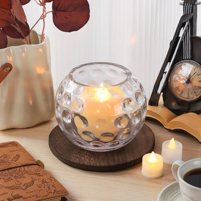 6.3" Dia Handmade Sturdy Dimpled Bubble Glass Vases, Bubble Planter Terrarium, Bud Vase, Fish Bowl Hurricane, Globe Flower Vase, Hurricane Candle Holder (6.3"x5.1", Bowl)