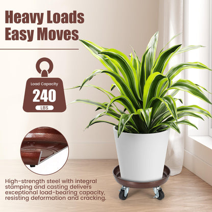 OBMMIRAO 10 Inch Plant Caddy with Wheels Heavy Duty, 240 lbs Capacity, 4 Swivel Casters (2 Locking), Steel Rolling Plant Stand, High-Strength Rust-Proof Steel