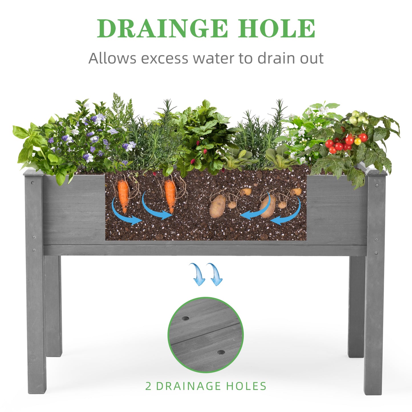 48×24×30 Inch Raised Garden Bed with Legs, Solid Wood Elevated Planter Box Stand with Liner for Outdoor Patio, Backyard & Balcony