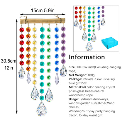 12inch Hanging Crystal Prism Suncatcher Window Garden Decoration Ornament for Christmas Tree Rainbow Glass Beads Chain Pendant Crystal Wind Chimes