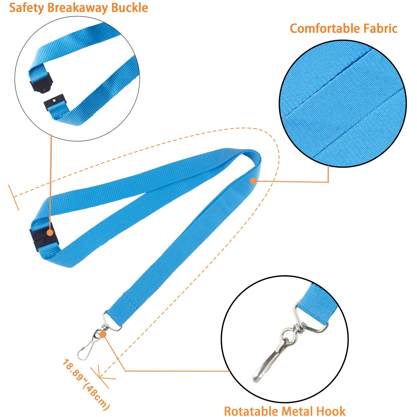 YOYOGO 12 Pack Breakaway Lanyards for ID Badge Holder, Durable Neck Straps for Schools, Office, Cruise, Navy Blue