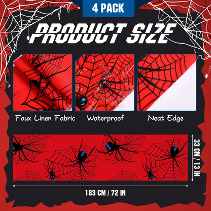 Hahafelt 4 Pack Spider Theme Table Runner 13 x 72 Inches Spider Table Runner for Birthday Parties, Web Design Decorations for Little Ones Birthday Party Supplies