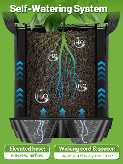 MADHOLLY Self Watering Pots for Indoor Plants with Grow Bags - 2 Pack 5 Gallon Thick Fabric Auto Irrigation Planter with Portable Handles, Water Storage Saucer, for Outdoor Vegetables, Herbs, Flower
