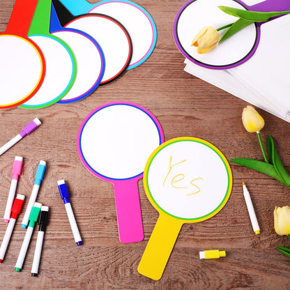 Crtiin 80 Pcs Colorful Dry Erase Paddles Set Include 40 Dry Erase Paddles with 40 Markers Double Sided Handheld Whiteboard for Answer Numbers Voting Blank Fans(Round)