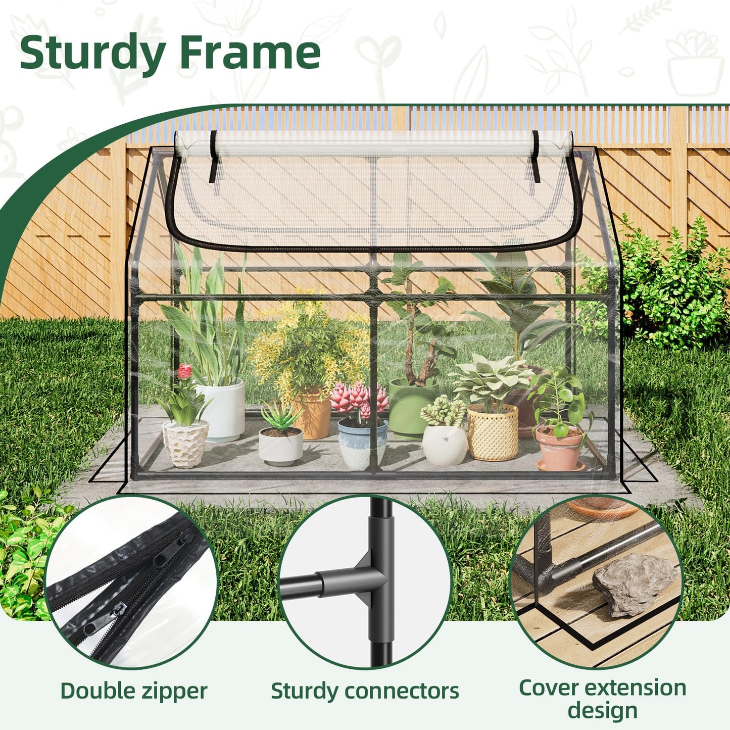 Superlele Mini Greenhouse for Outdoor, 48x24x36In Portable Greenhouse with 2 Large Zipper Doors, Transparent PVC Cover for Plant Protection and Spring Gardening, Reinforced Frame