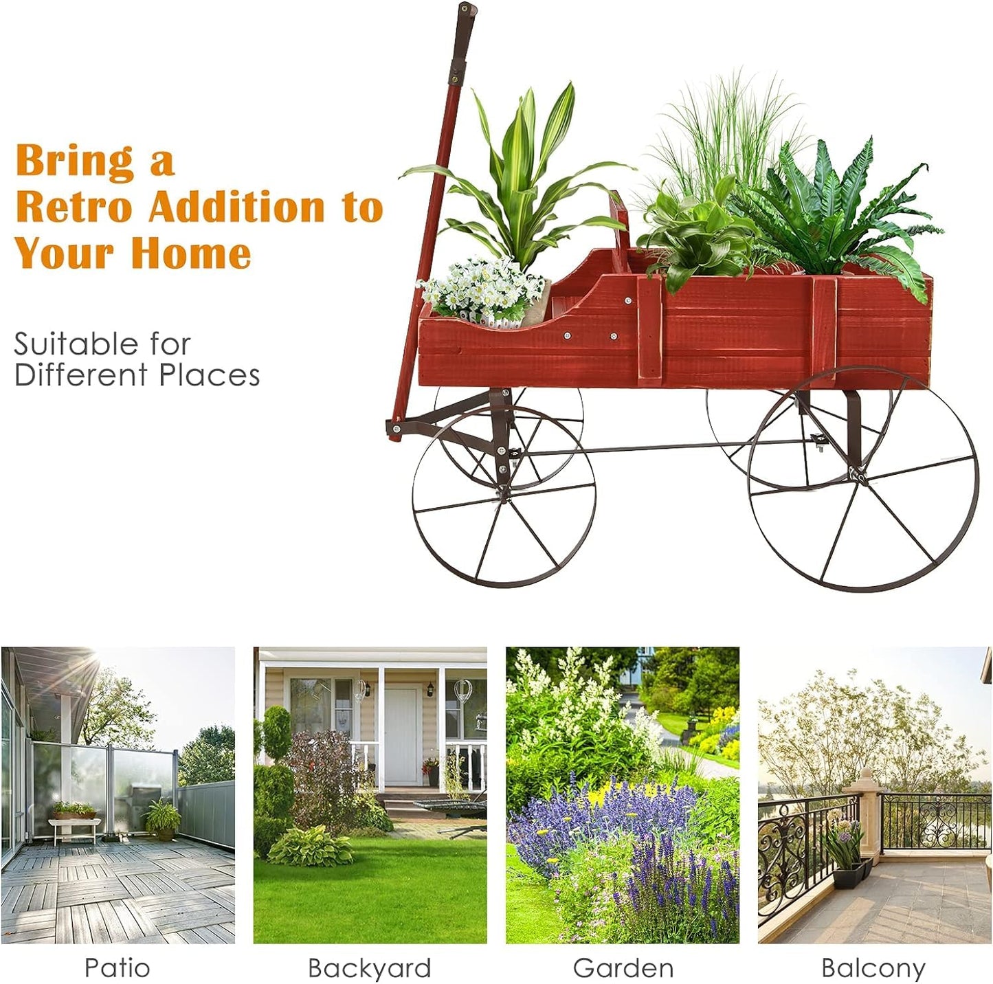 Generic Amish Wagon Decorative Indoor or Outdoor Garden Backyard Planter ,Garden Decor (Red)